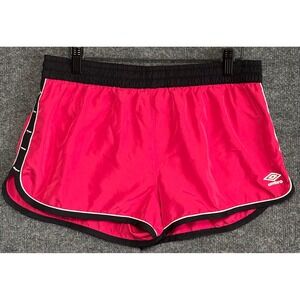 UMBRO Women's Pink Athletic Shorts with Black Waistband and White Trim Size L